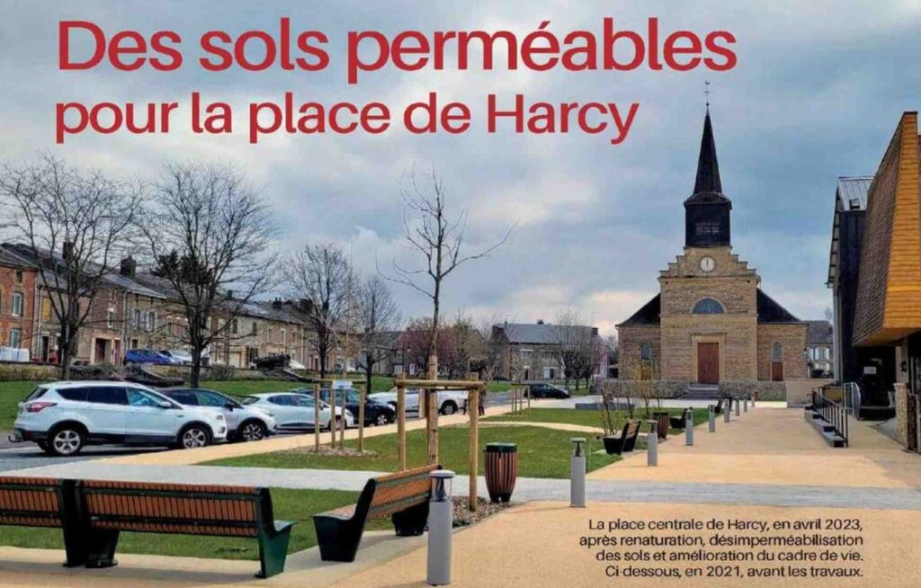 Pour revaloriser, renaturer et désimperméabi-liser sa place centrale, Harcy, petit village ardennais...